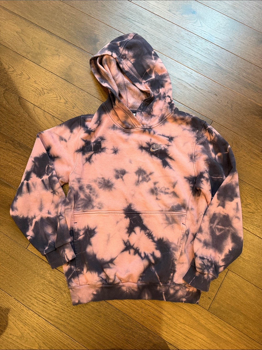 Nike Girls Pink and Black Tie-Dye Pullover Hoodie Size Large Youth - C72-073